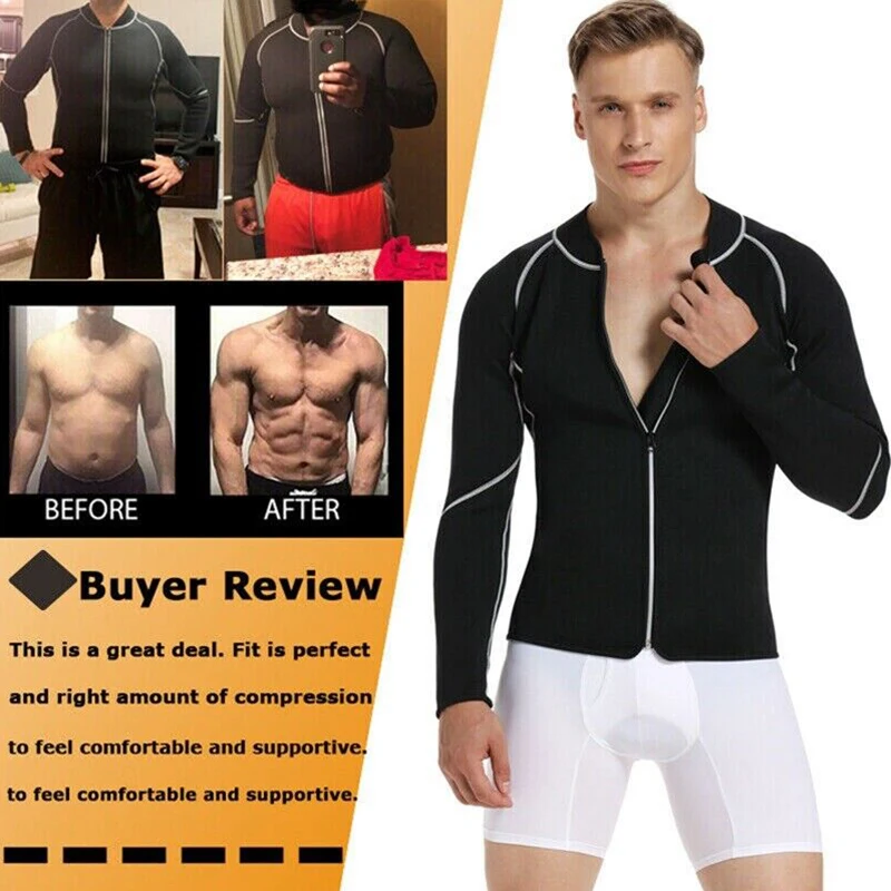 Men Sweat Neoprene Long Sleeve Sauna Suit Workout Shirt Corset Top Clothes Shapewear Long Sleeve Body Shaper Jacket Gym