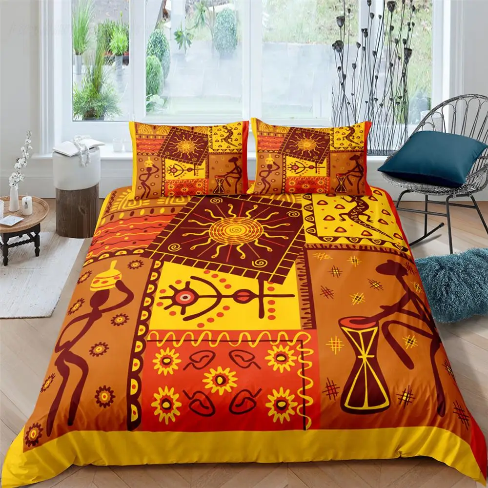 

Bohemian Ethnic Style Duvet Cover Set Mandala Flower Orange Boho Polyester Comforter Cover for Adults Kids Teens King Queen Size
