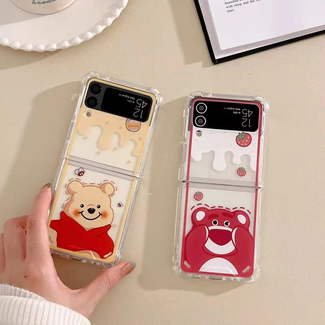 

Cute Disney winnie the pooh Lotso cartoon Phone Case for Samsung Galaxy Z Flip 3 Hard PC Back forZ Flip 4 Case Protective Shell