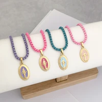 qmhje enamel oval virgin maria pendant choker necklace for women lady candy chain trendy jewelry sweets gift neck fashion girl