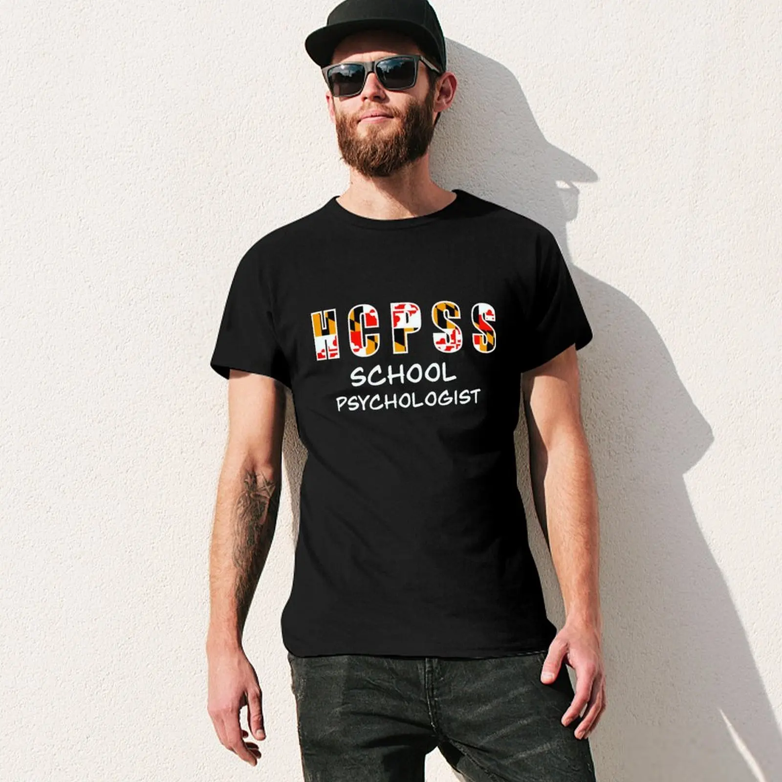 Фото Копия футболки HCPSS School Psych с белым текстом, быстросохнущая, для бега, с коротким рукавом. №3