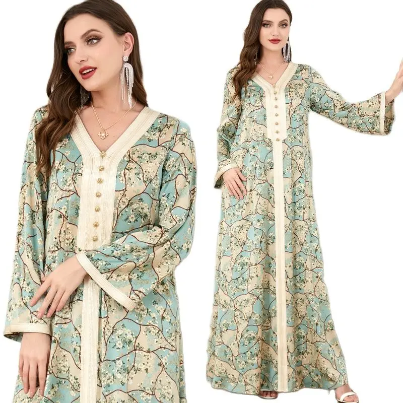 

Elegant Casual Women's Dresses Abayas For Women Muslim Sets Floral Embroidery Guipure Lace Insert Belted Kaftan