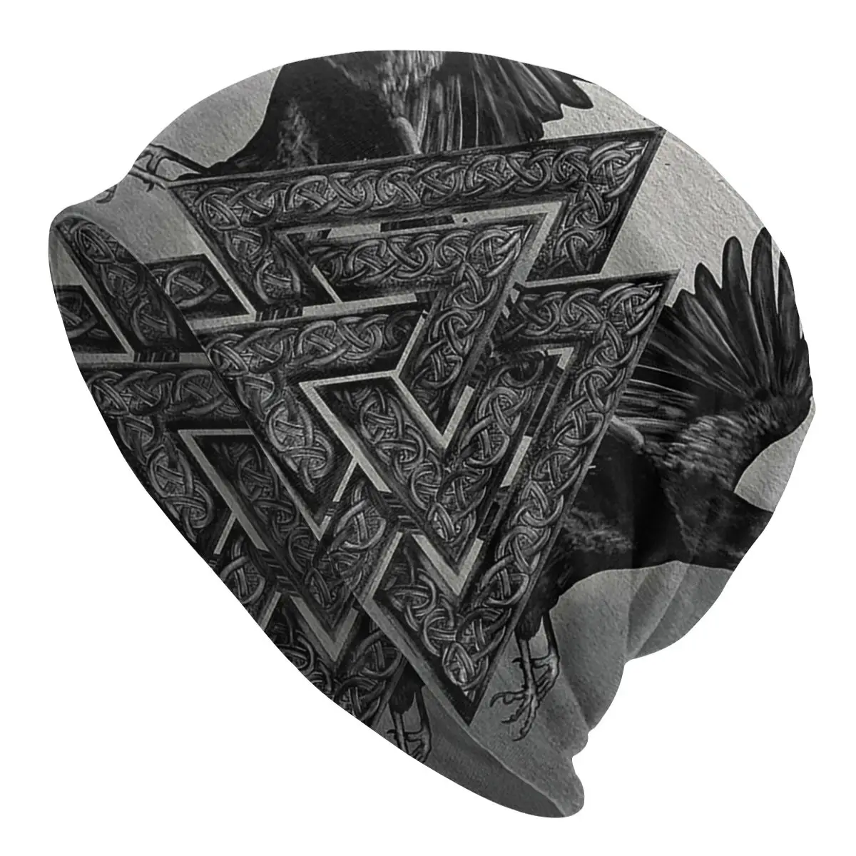 

Valknut Symbol And Ravens Skullies Beanies Hat Viking Summer Men Women Street Cap Warm Dual-use Bonnet Knit Hat