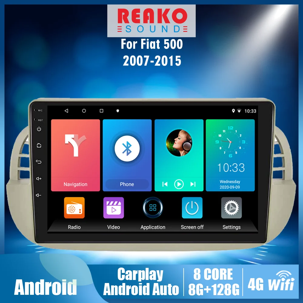 

Autoradio For Fiat 500 2007-2015 9" 2 Din Android Car Multimedia Player Wifi Navigation GPS Head Unit Stereo with Frame