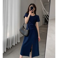 all season spring summer sexy casual for womens a line dress solid thin soft v neck irregular split skirt grace party