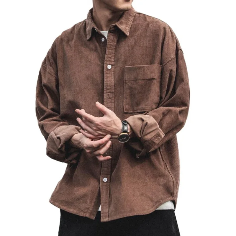 Corduroy Shirt Men's Full-Sleeved Spring Autumn Japanese Trend Shirts Casual Loose Shirt Men's Corduroy Outwear