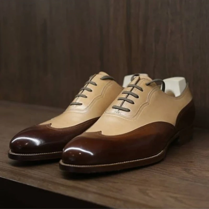

Oxford Men Shoes Pu Leather Lace Up Color Brogueing Round Head Flat Bottom Trend Personalized British Style KD402