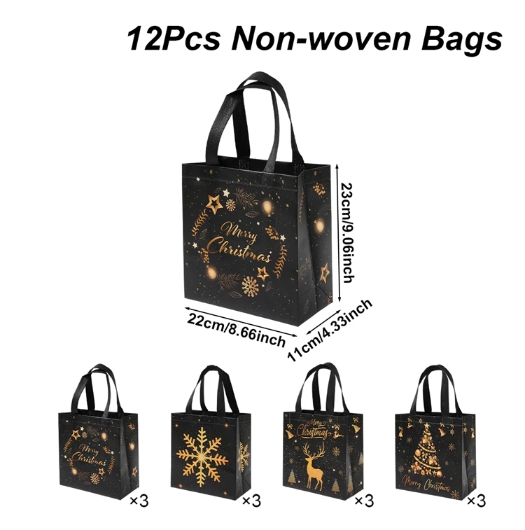 

Рождественские подарочные пакеты FENGRISE, набор из 4/12/16 шт., черный, золотой принт