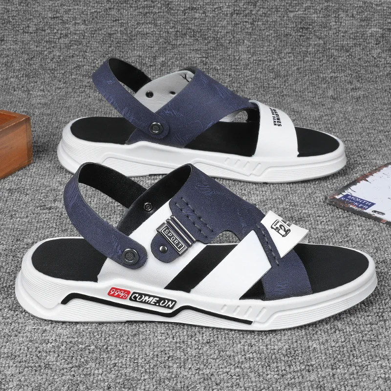 

Pu Leather Outdoor Beach Sandals Men Mesh Flats Solid Color Men's Running Shoes Fashion Outsole Male Sports Shoes Concise Styles