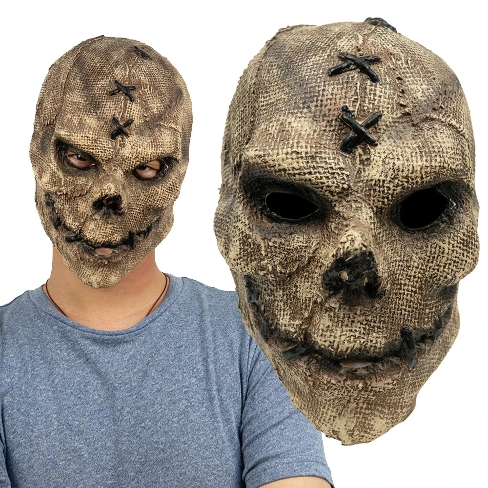 

Horror Skull Mask Killer Cosplay Scary Skeleton Latex Masks Helmet Halloween Party Costume Props Sack Masques Scarecrow Headgear