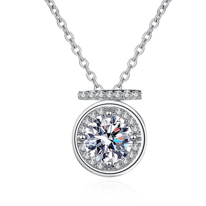 

S925 Sterling Silver Horizontal Bar Round Moissanite Necklace Women's Simple Set New Luxury 925 Sterling Silver Choker