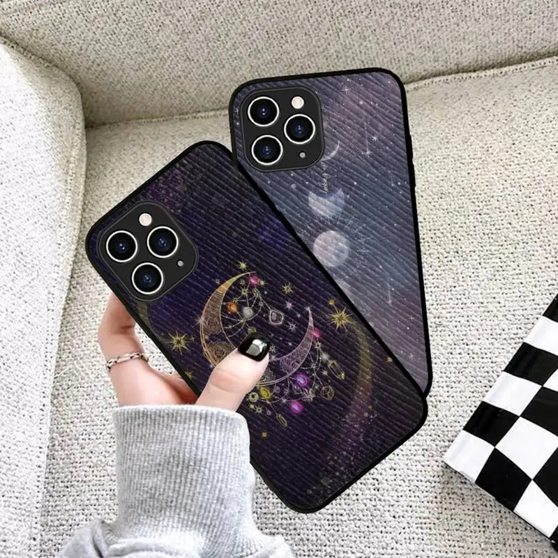 

FHNBLJ Witches Moon Tarot Phone Case Hard Leather Case for iPhone 11 12 13 Mini Pro Max 8 7 Plus SE 2020 X XR XS Coque