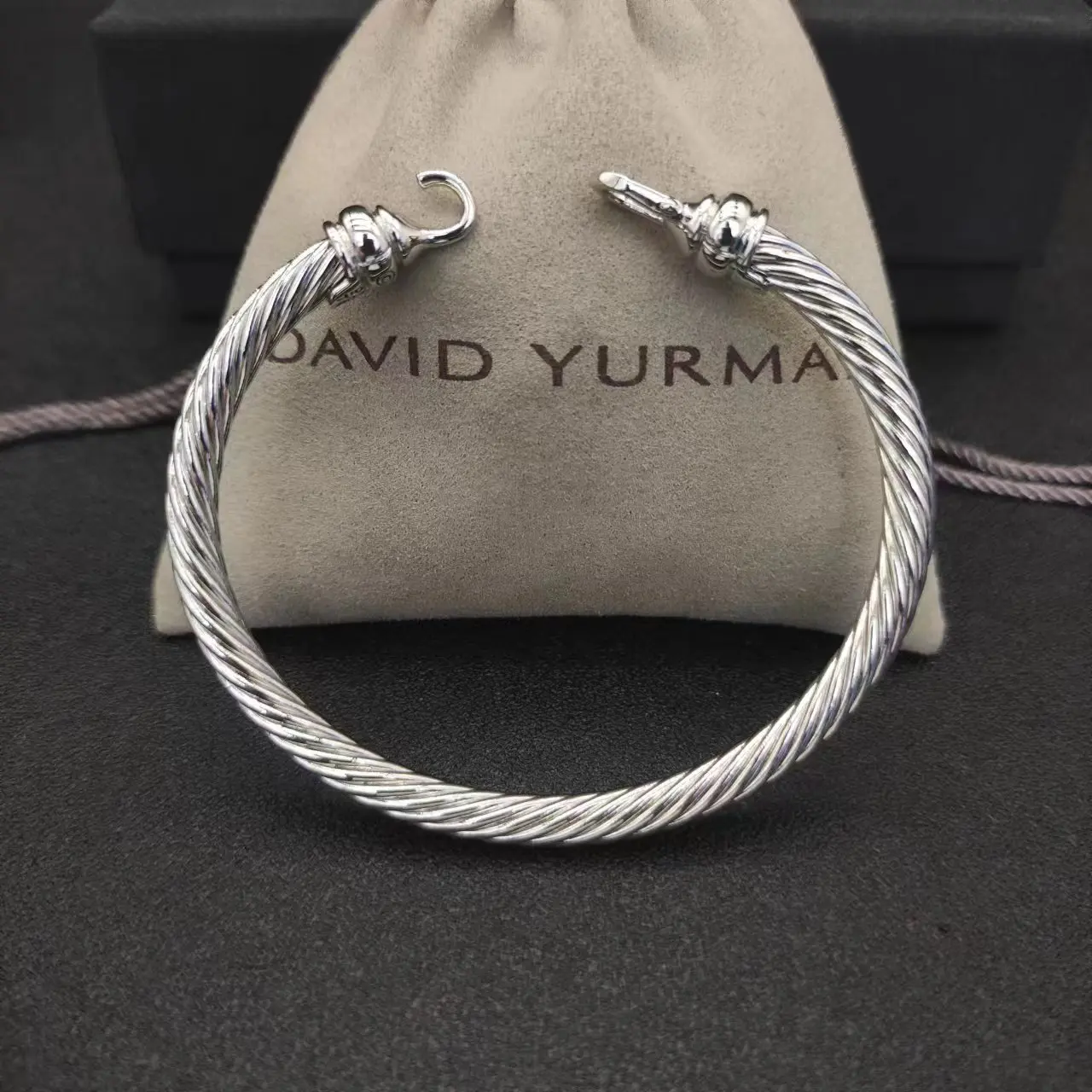 DY David Yurman 5MM Hook Twisted Wire Buckle Bracelet in Sterling Silver with 14K Yellow Plated