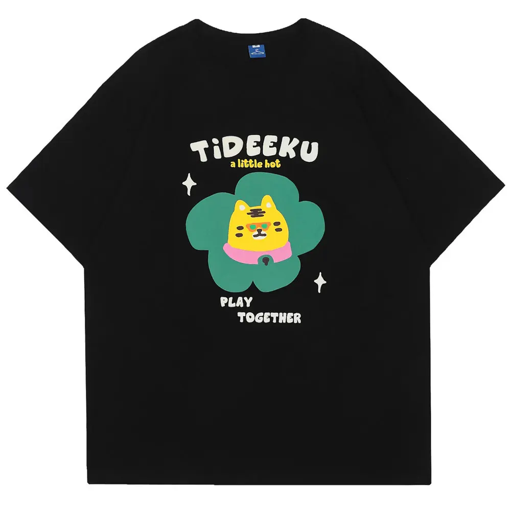 

Men T-shirt Funny Cat Flower Print Cotton O-neck Kwaii Tops Men's Clothing Summer Streetwear Casual Oversized T Shirt for Men