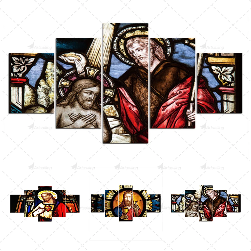 

Abstract Portrait Christian God Jesus 5 Panel Canvas Paintings Wall Art Posters Prints Pictures For Living Room