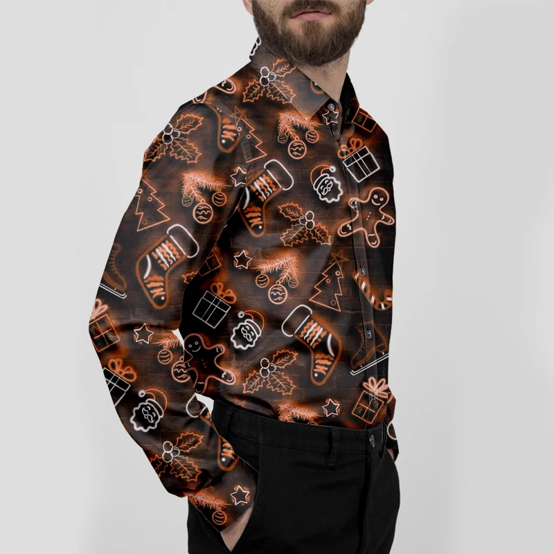 Радужная рождественская мужская рубашка на пуговицах с длинным рукавом ...