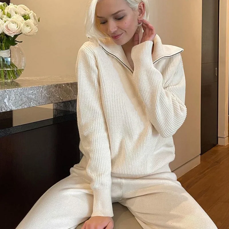 

2022 New Winter Women's Turtleneck Sweater Pullover Women Zipper Turn Down Knitted Oversize Jumper Loose Vintage Warm Sweaters