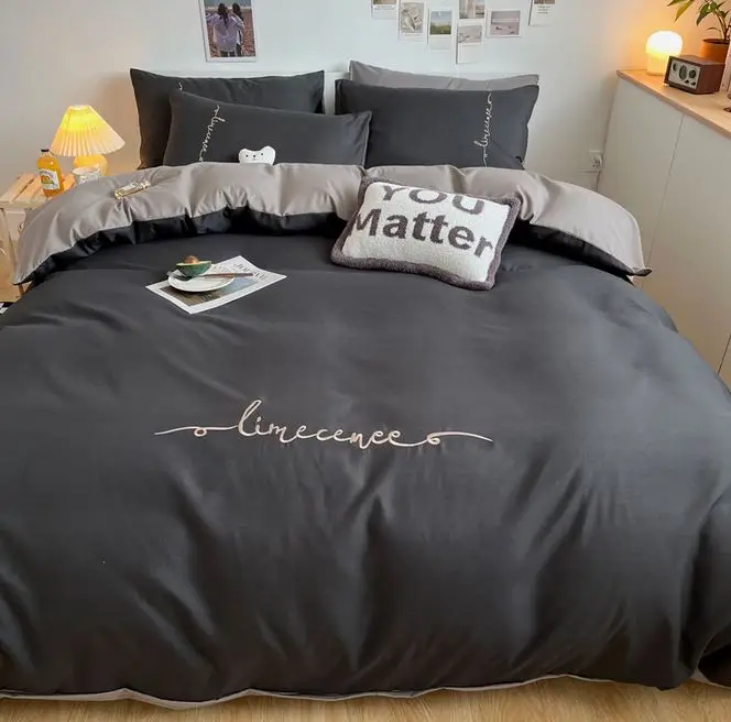 

Cotton Embroidery Solid Color Washed Cotton Bedding Three-piece Dormitory Bed Sheet