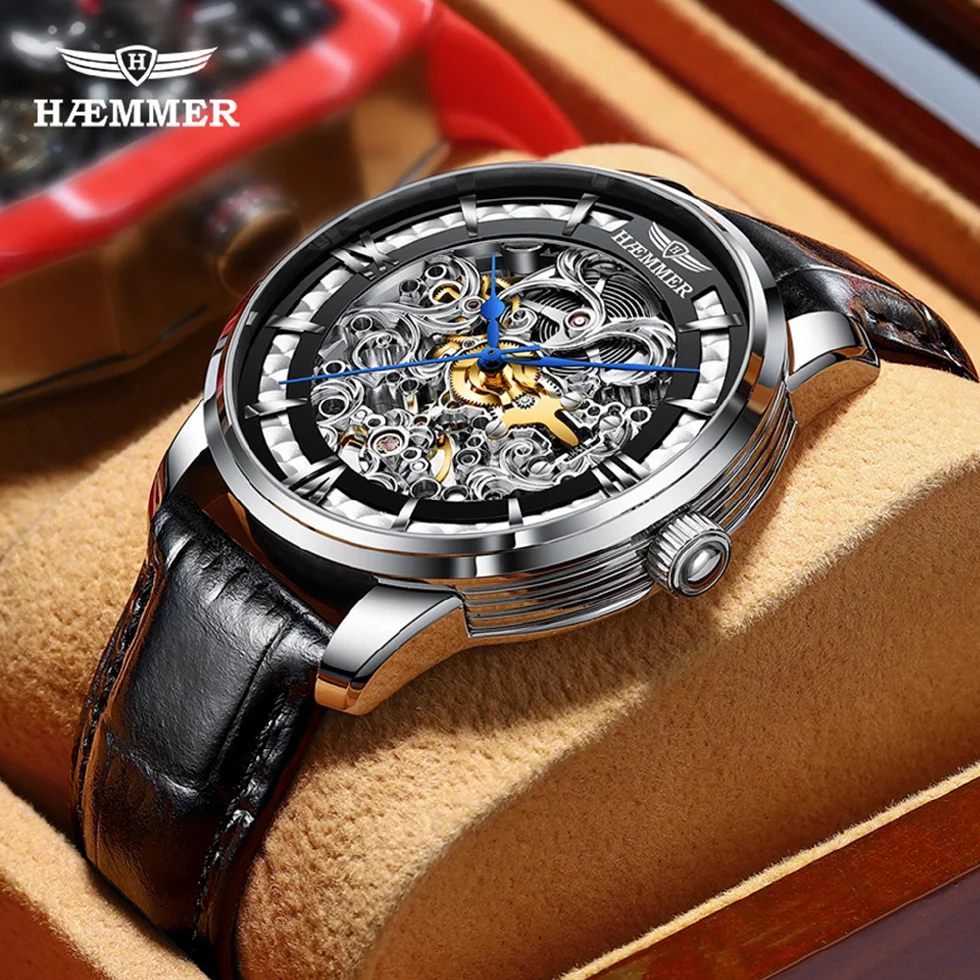 

Skeleton Watch Automatic Luxury Mechanical Watches Men 42mm Top Brand Fashion Stainless Steel Waterproof Wristwatch HAEMMER 2022