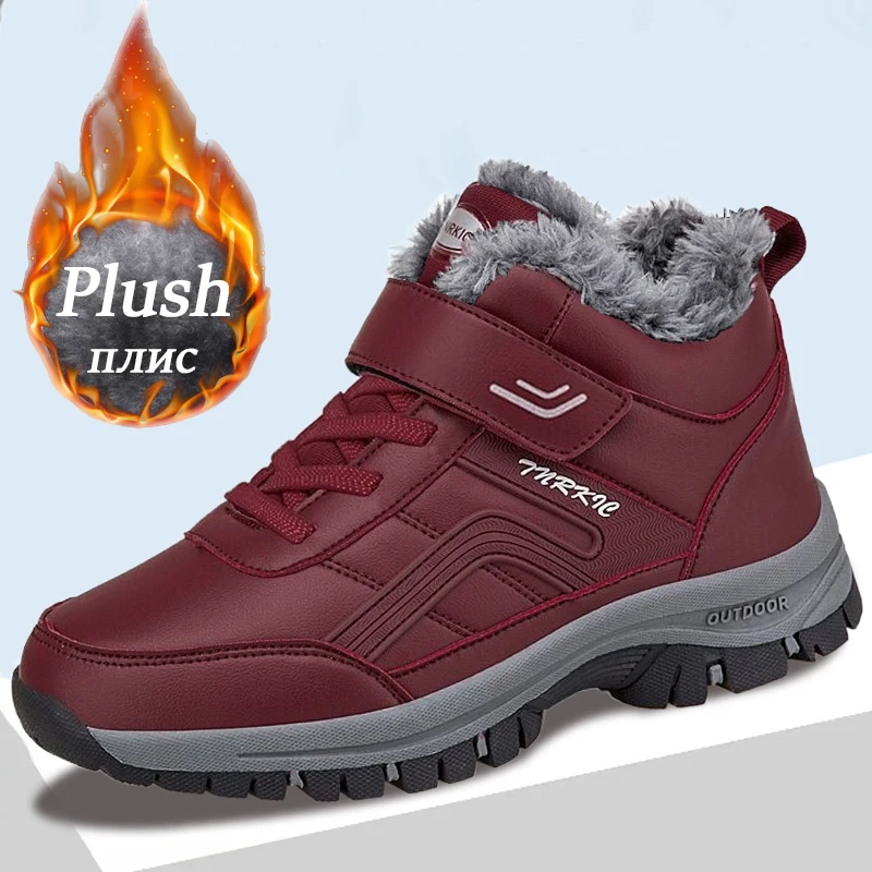 

Women Boots 2022 New Winter Plush Leather Waterproof Sneakers Men Climbing Hunting Shoe Unisex Lace-up Outdoor Warm Hiking Boot