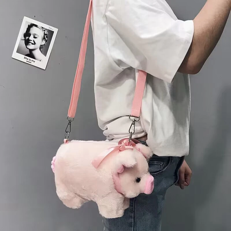 Cute Pig Shoulder Bag Plush Crossbody Bags Women Fashion Soft Purse Cartoon doll Fluffy Phone Money Storage back pack