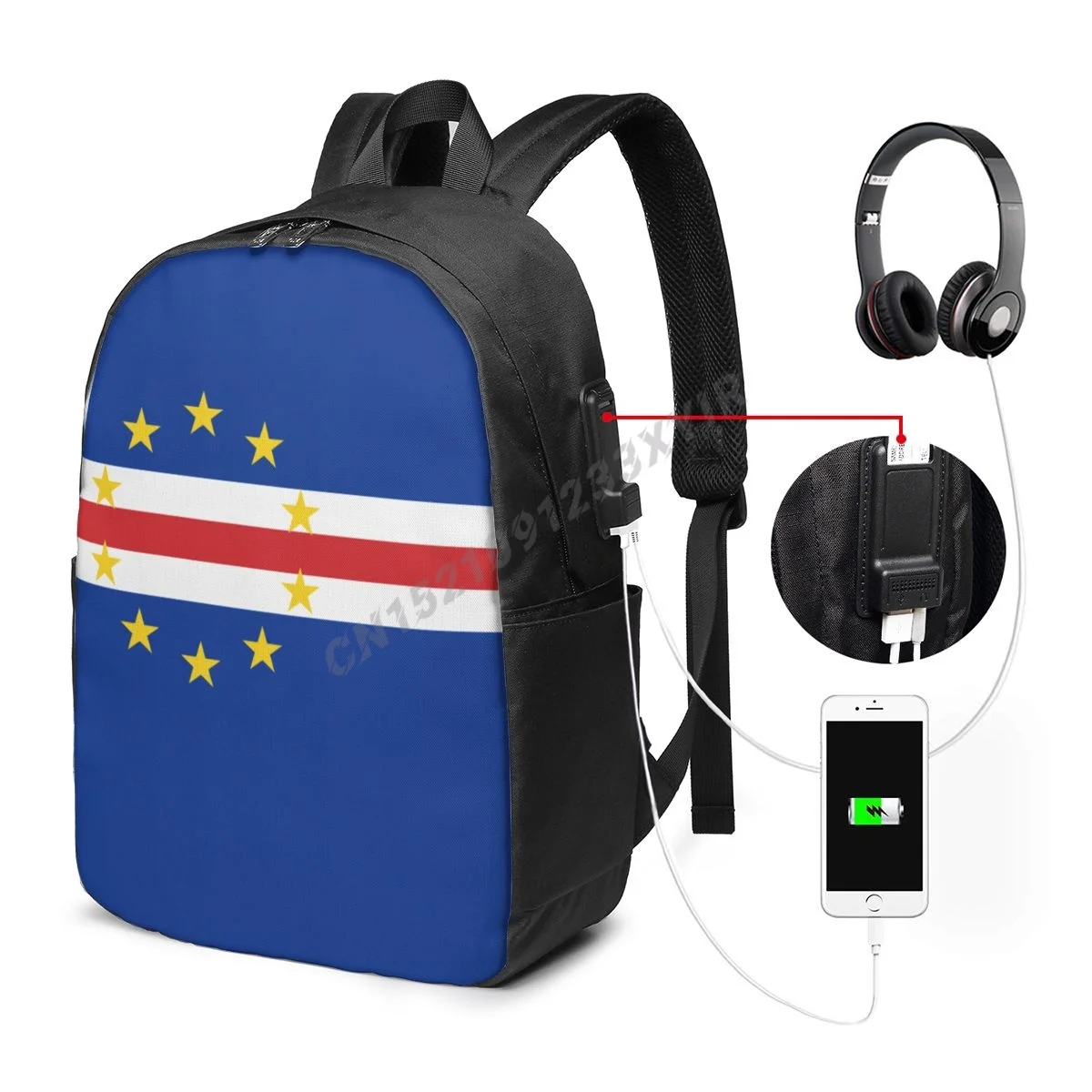 

Backpack Cape Verde Flag Cool Cape Verdean Fans IT'S IN MY DNA Fans Student Schoolbag Travel Casual Laptop Back Pack Unisex