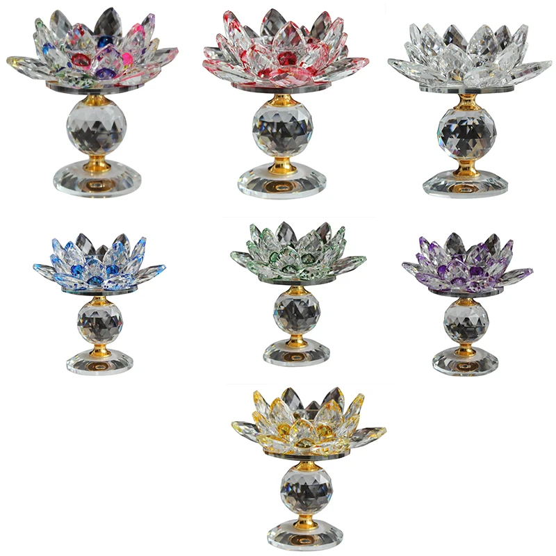 

Glass Block Lotus Flower Metal Candle Holders Feng Shui Home Decor Big Tealight Candle Stand Holder Candlesticks