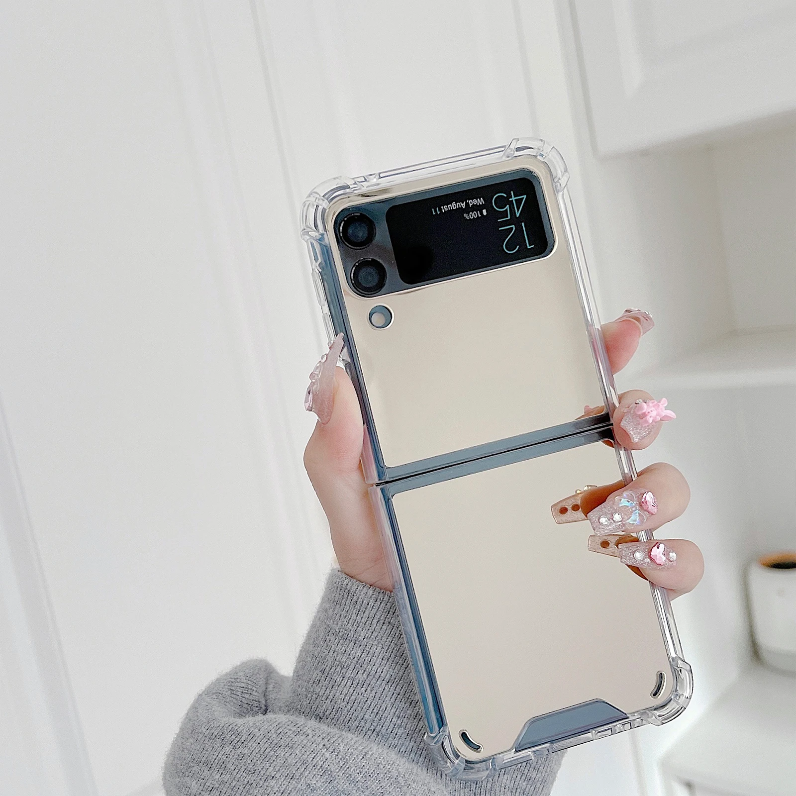 

Four-corner Airbag Anti-collision Mirror Case for Samsung Galaxy Z Flip 3 5G Cases Shockproof Makeup Z Flip 3 Protective Cover