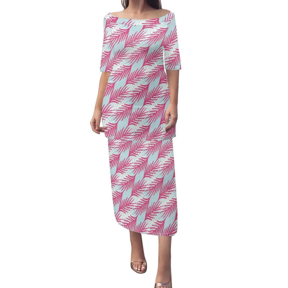 

Half Sleeve Top Skirt Lady Short Sleeve Women Puletasi Dress Two Piece Set Polynesian Samoan Puletasi Tribal Print Causal Dress