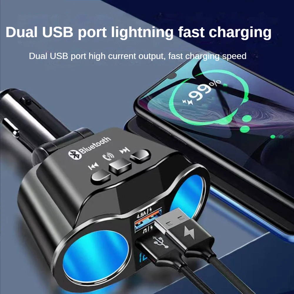 

12V-24V Car Charger 3 In 1 Cigarette Lighter Splitter Power Adapter LED USB Car-charger Socket Phone DVR GPS Support Bluetooth