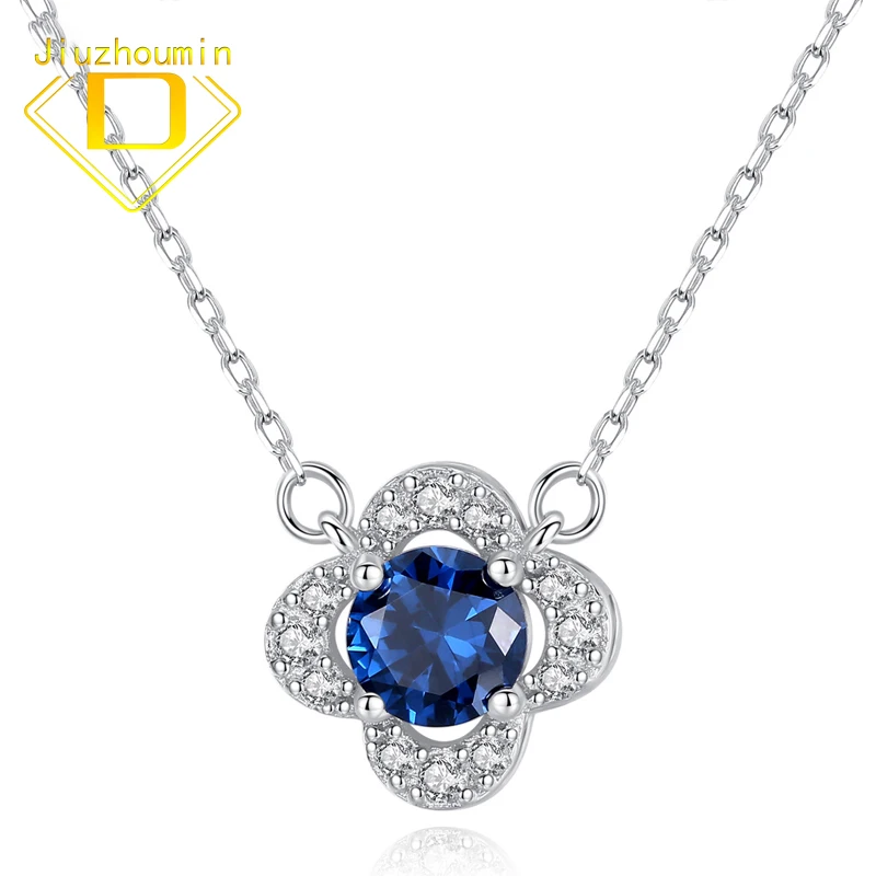 

Luxury Sapphire Blue Gemstone Solid 925 Sterling Silver Pendants Necklaces For Women Wedding Christmas Jewelry Anniversary Gift