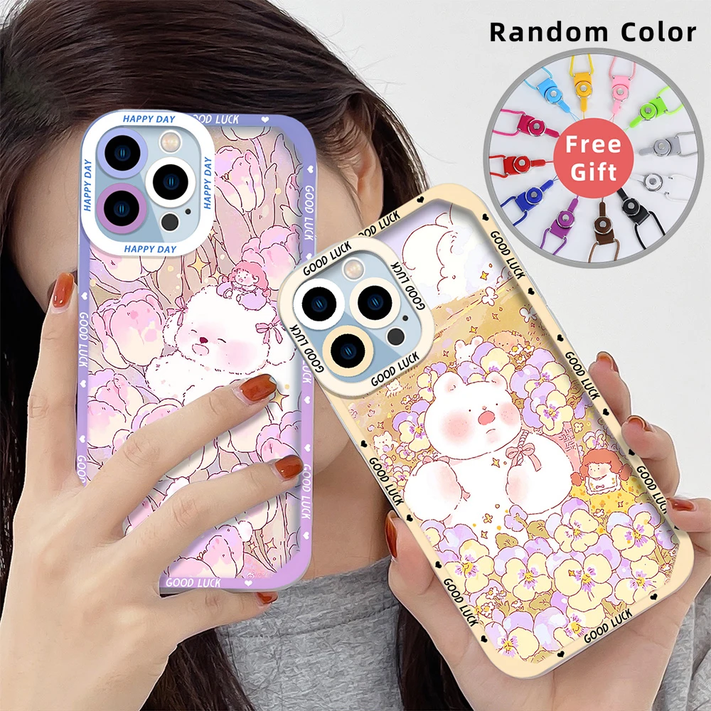 

Cartoon Cute Bear For IPhone 11 Pro Max 13 Case Cover for IPhone 12 Mini XS X XR 7 8 Plus SE 2020 2022 Transparent Soft TPU