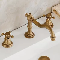 Basin Faucets Antique Bathroom Faucet Bronze 3 Hole Water Taps Handles for Furniture Dual Holder Wash Basin Sink Crane HJ-606