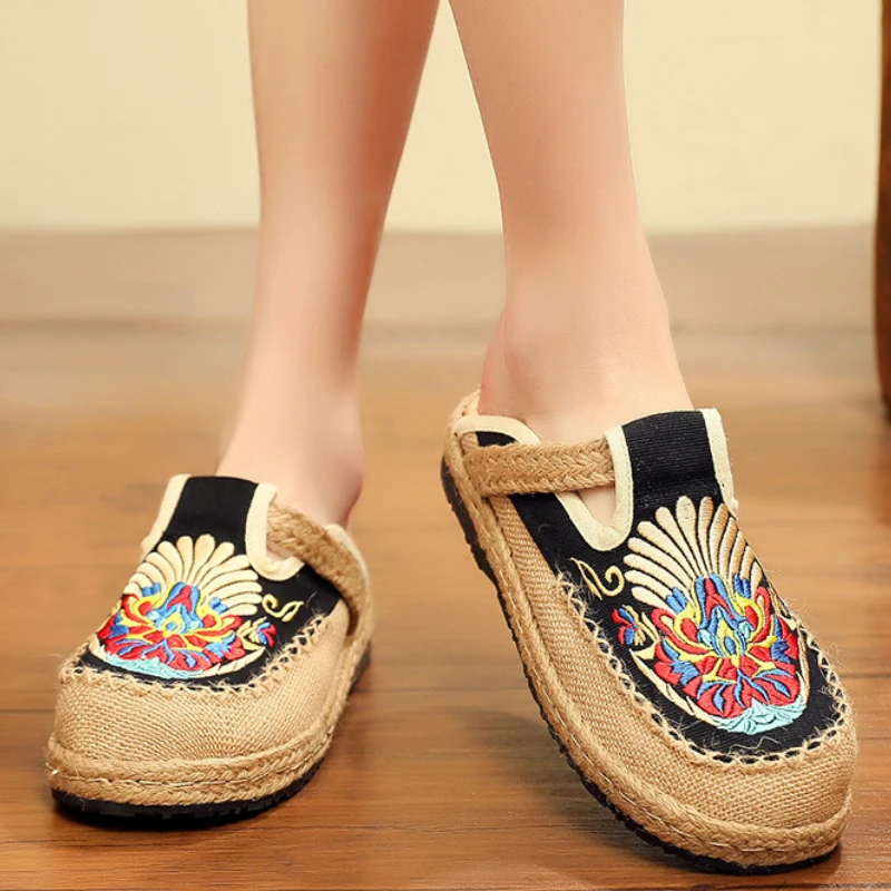 

Summer Women Slippers 2022 New Hemp Slides Embroider Flat with Women Shoes National Style Linen Leisure Ladies Platform Slippers