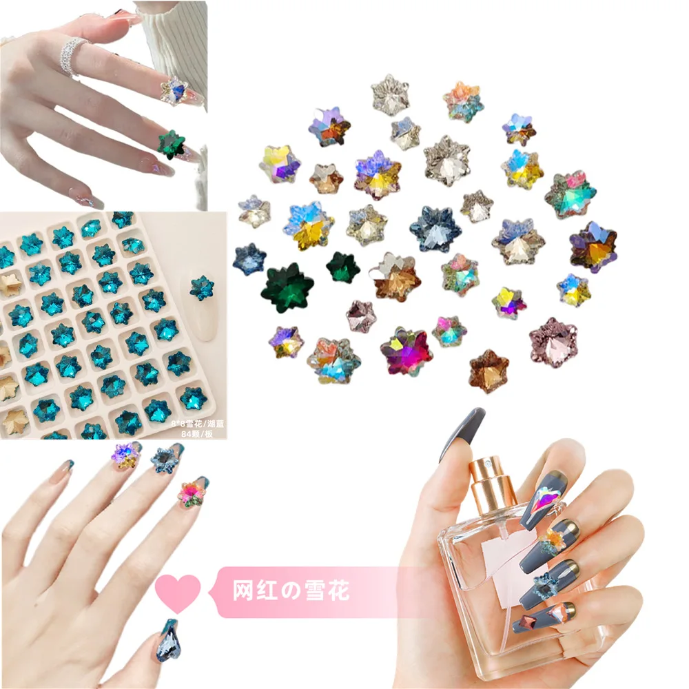 

10/20Pcs Snowflake Nail Art Rhinestone Diy Pointed Back 3D Crystals Shiny Glitter Flower Stone Fancy Kawaii Crystals Gemstone