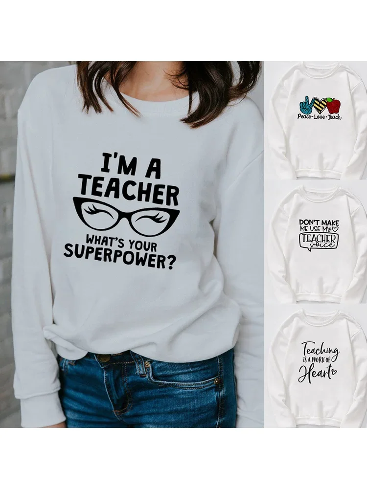 

Я учитель, какая у вас суперсила, толстовка для учителей в стиле Харадзюку, зимняя одежда, модные женские повседневные Пуловеры с круглым вырезом, одежда
