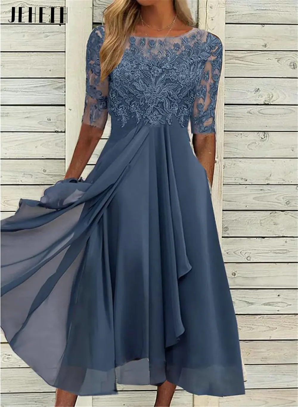 

Women's Party Evening Dresses Midi Dress Green Blue Purple Half Sleeve Print Print Fall Spring Crew Neck Party Elegant Classic
