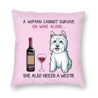 cartoon cushion cover westie and wine dog floor pillow case for living room personalized home decor