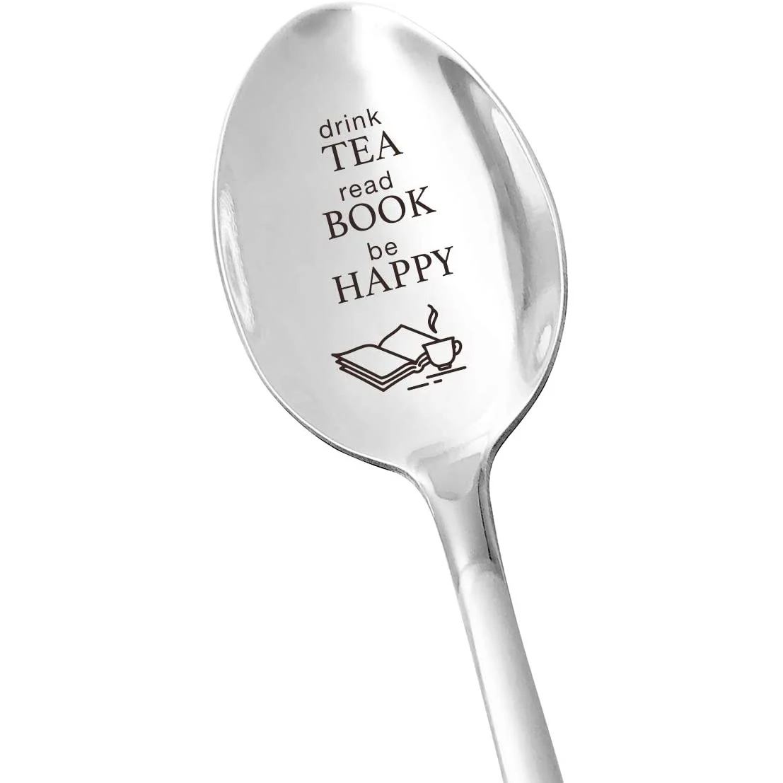 Tea Lover Gifts - Drink Tea Read Books Be Happy - Inspirational Quotes Stainless Steel Engraved Spoon - Funny Graduation Gift