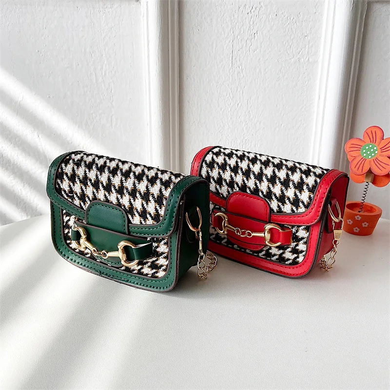 

Women's Bags 2021 Autumn and Winter Popular New Retro Houndstooth Mini Saddle Bag Little Girl Chain Messenger Bag Coin Purse