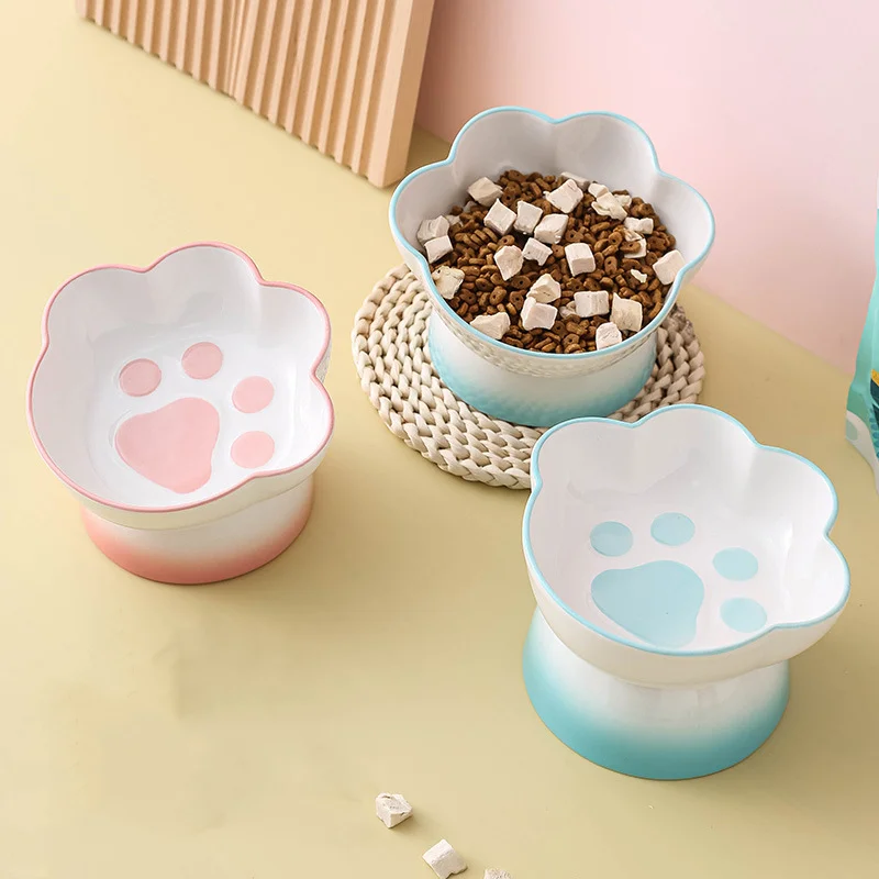 

Ceramic Slanted Cat Bowl Korean Creative Cat Claws Gradient Blue Pet Tableware Dog Bowl Animal Water Pet Large Diameter Bowls