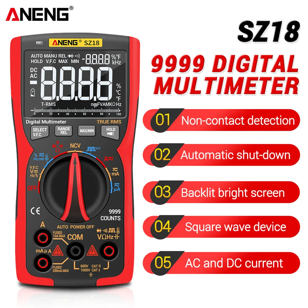 Цифровой мультиметр ANENG SZ18 профессиональный Аналоговый тестер True RMS 9999 дюйма |