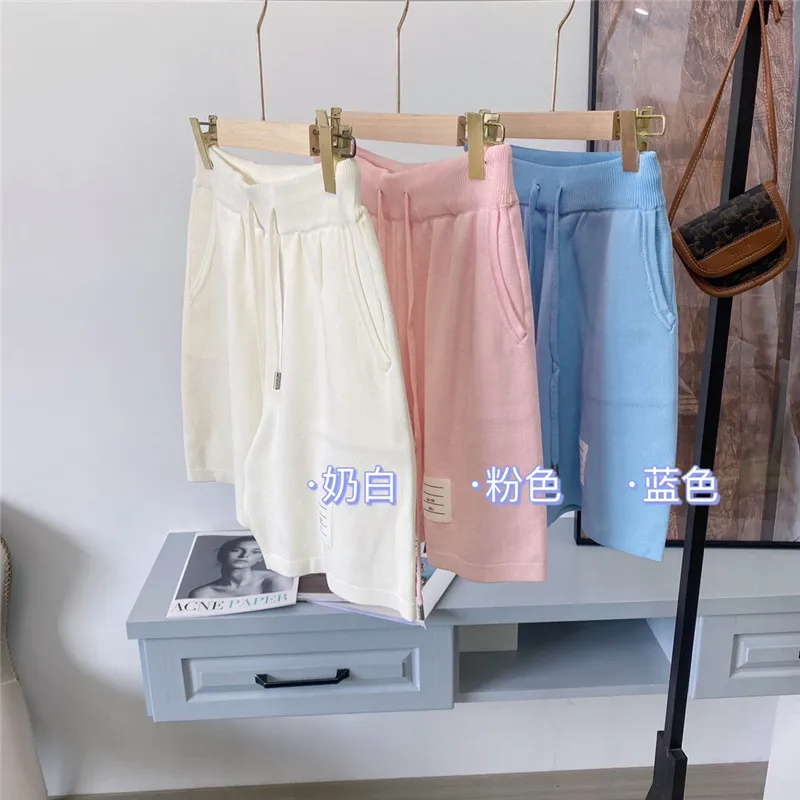 

Летние однотонные шорты в студенческом стиле tb, вязаные спортивные шорты из вискозы, свитер, повседневные Прямые брюки, универсальные тонкие