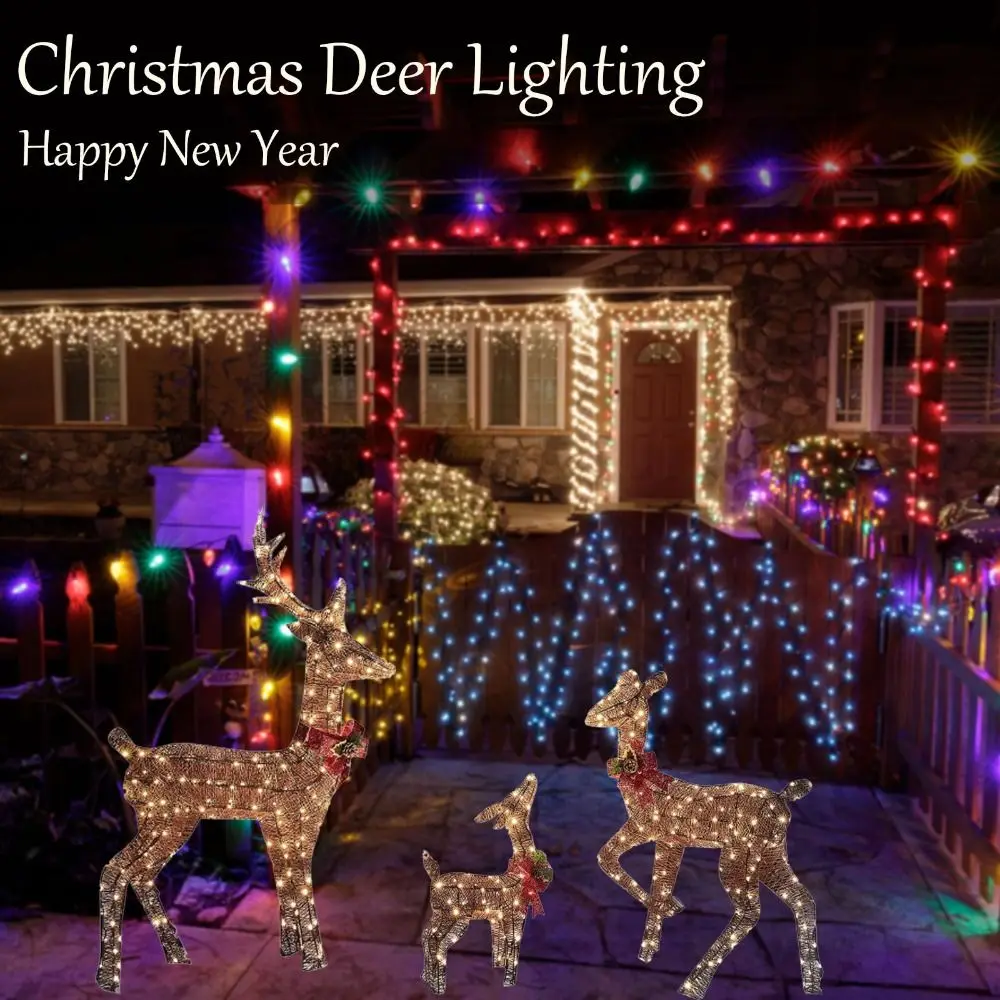 

Christmas Holiday Indoor Outdoor Light-Up Garden Ornament Xmas Decor Christmas Light Deer LED Reindeer Family Lamp