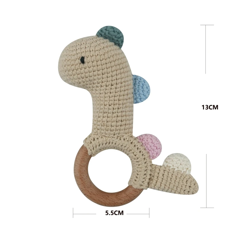 Вязаная крючком динозавр-погремушка-пустышка деревянный прорезыватель детская