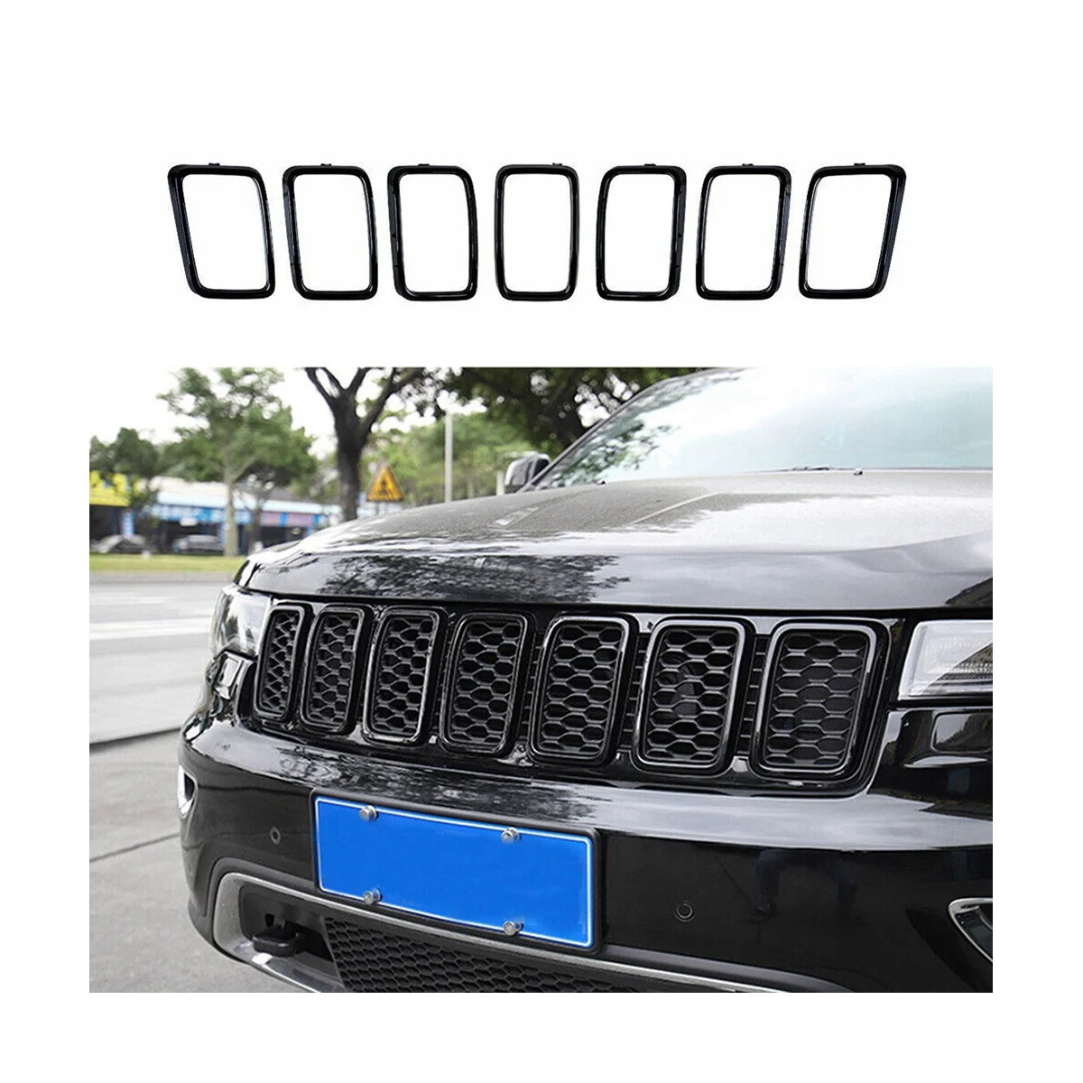 

7PCS Front Grille Cover Grill Ring Inserts Frame Trims Kit for 2017-2022 JEEP Grand Cherokee 6ML06XS9AA