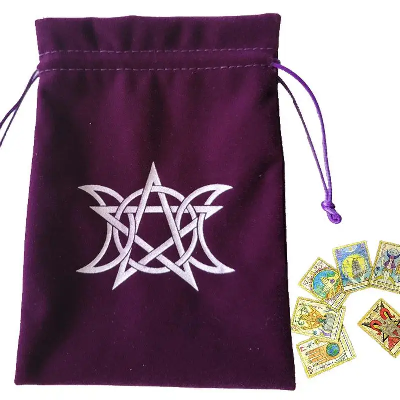 

Flannel Moon Pentagram Tarots Oracle Cards Storage Bag 1pc Soft Jewelry Dice Drawstring Bag Witch Divination Accessories 2 Color