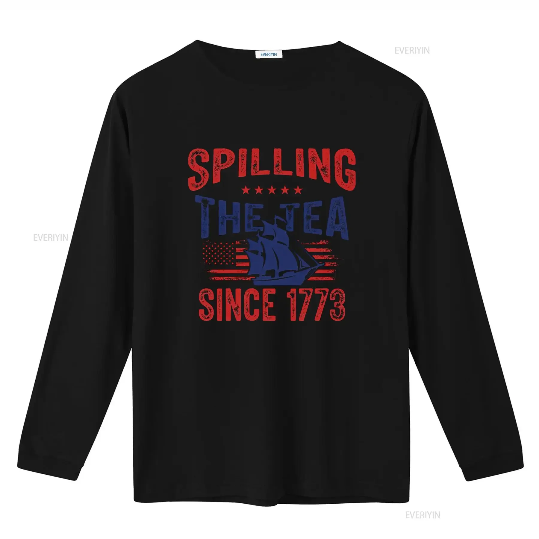 Фото Футболка «Spilling The Tea Since 1773»: Свобода, Патриотизм, Америка, Американская Бунтарская Смута, День независимости, винтажная, с эффектом потертости, повседневная, эластичная №3