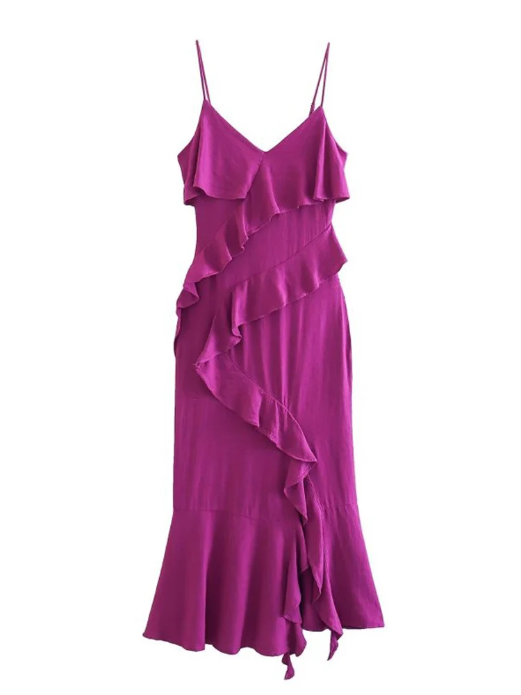

Женское платье на бретельках Kumsvag, однотонное элегантное уличное платье без бретелек с каскадными оборками, лето 2023