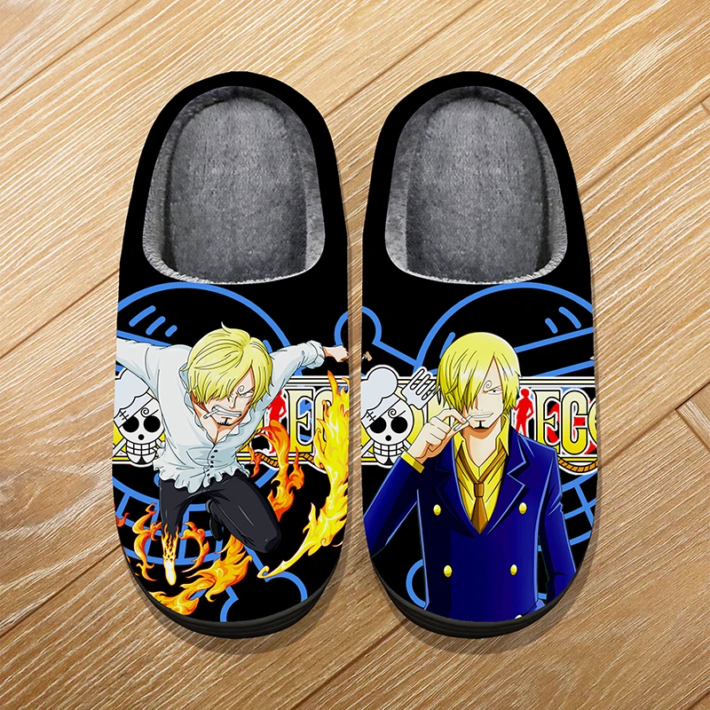 Custom Size Winter Home Soft Warm Cartoon Slippers For Adult Kids Anime ONE PIECE Zoro Sanji Nami Cosplay Indoor Cute
